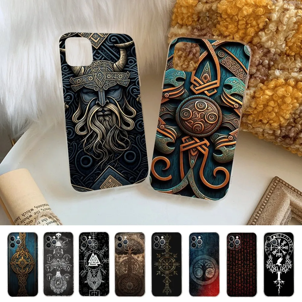 V-Vikings-V-Vegvisires Odin Nordic Phone Case for iPhone 15 8 7 6 6S Plus X SE 2020 XR XS 14 11 12 13 Mini Pro Max Mobile Case