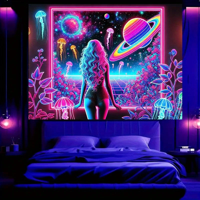 VIKAMA Neon-Style Sexy Girl Tapestry, Room Decoration Background Fabric, Wall Hanging Decoration. Interior Home Decoration