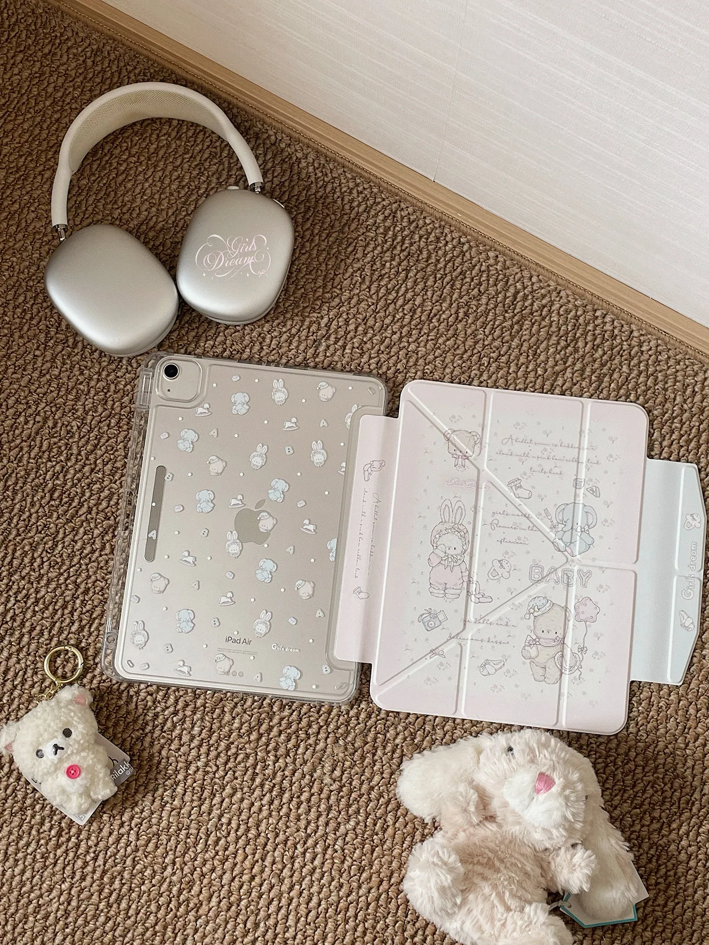 Pink Bear Baby Bunny Y2K Tablet Case For iPad Pro 11 13 M2 M4 M3 9.7 10.2 5/6th 7/8/9/10/11th Mini 6 7 Air 3 4 5 6 Stand Cover