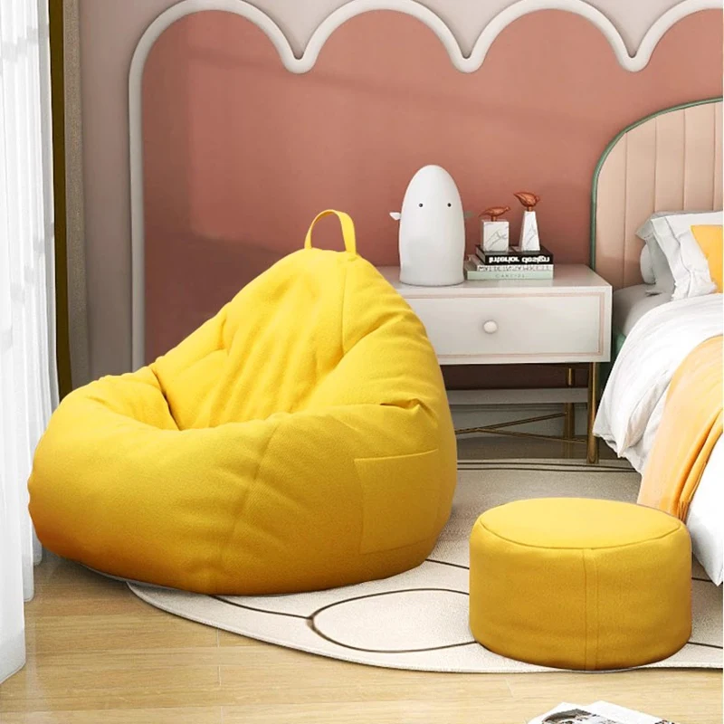 Pouf Inclinable Jaune, Canapé Assis Rond, Fermeture Éclair, Confortable, Mobilier Moderne