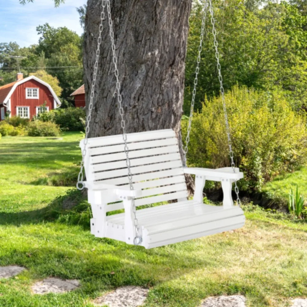 Bonnlo Heavy Duty 440 LBS Outdoor Swing Chair - Carbonized Wood Porch Swing with Deeper Seat & High Backrest,Suitable for Adults