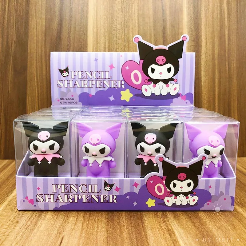 16pcs/lot New Sanrio Kuromi Pencil Sharpener Cute Kitty Mini Hand Mechanical Cutter Knife Stationery Gift School Supplies