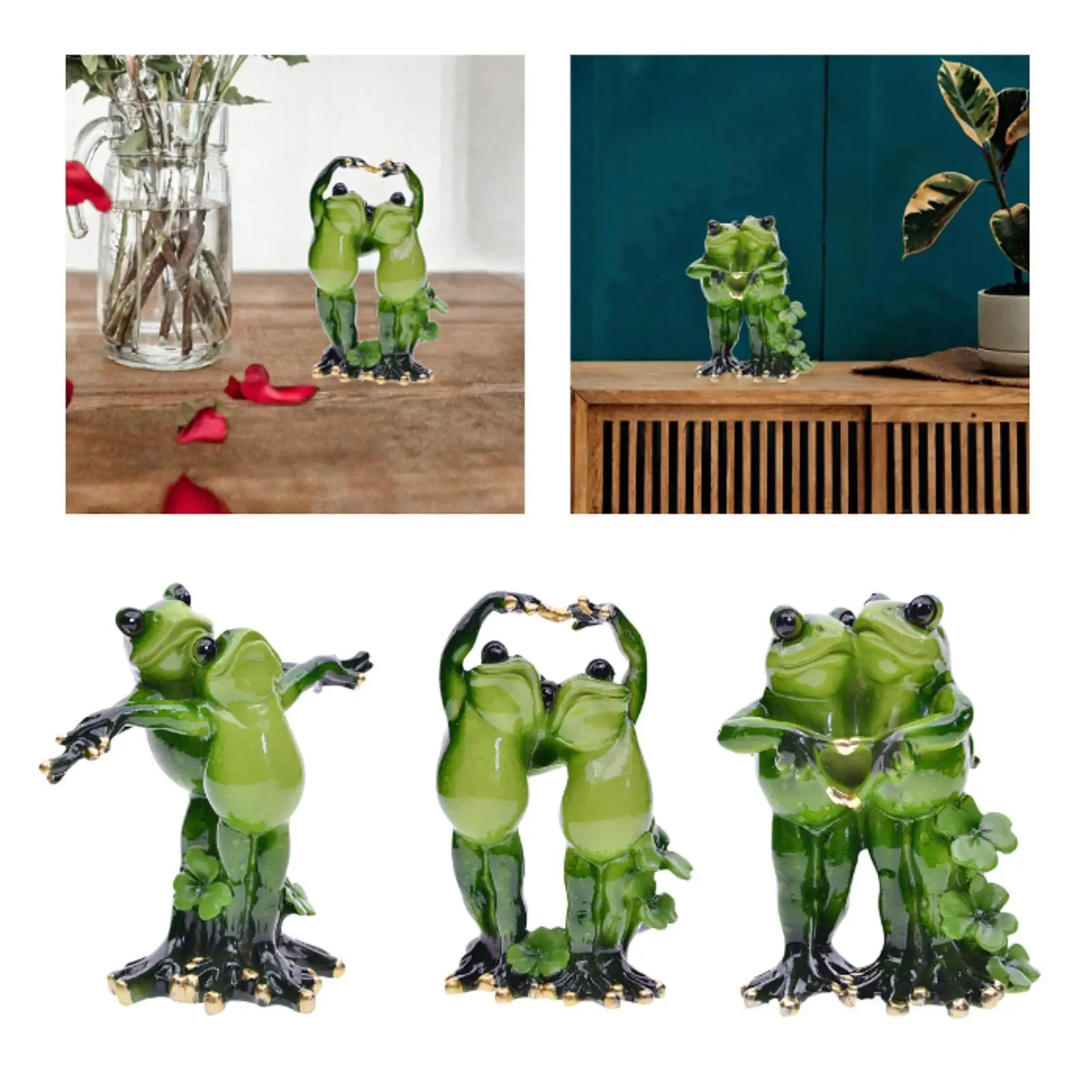 Frog Statue Lovers Bookshelf Countertop Entryway Versatile Green Ornament
