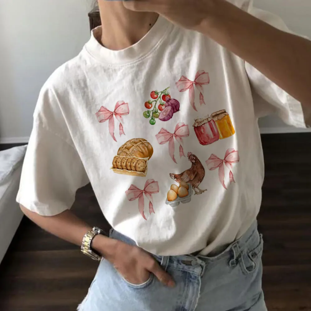 Sourdough Printed Short Sleeved Sweet Top Summer Cartoon Fashion Versatile Women's Printed Street Fun Trendy Style T-Shirt.