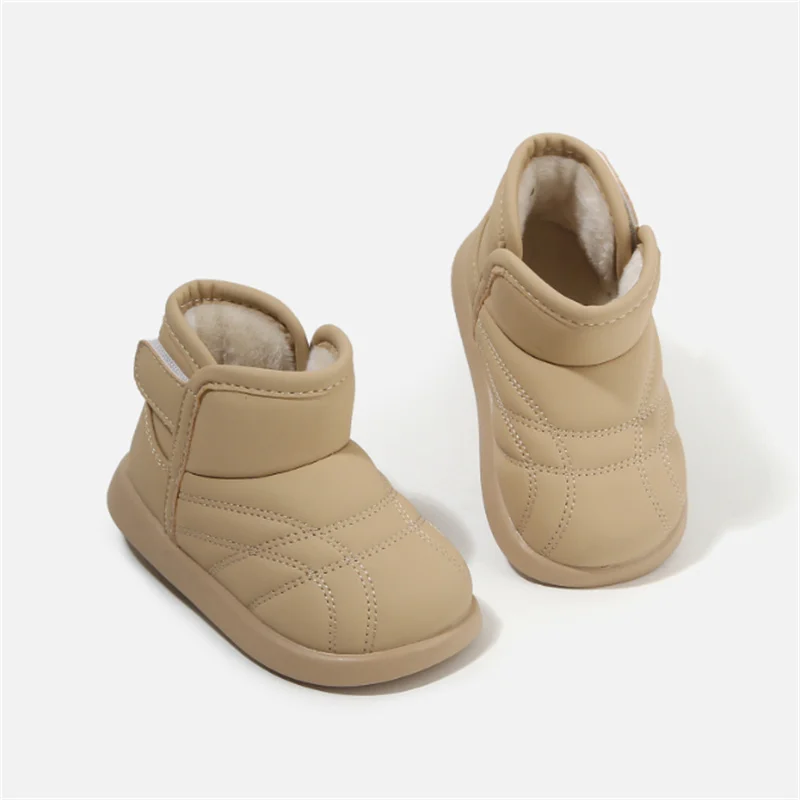 2025 New Winter Baby Snow Boots Leather Warm Plush Waterproof Shoes for Boys Kids Fashion Toddler Girls Shoes Cotton EU 16-26