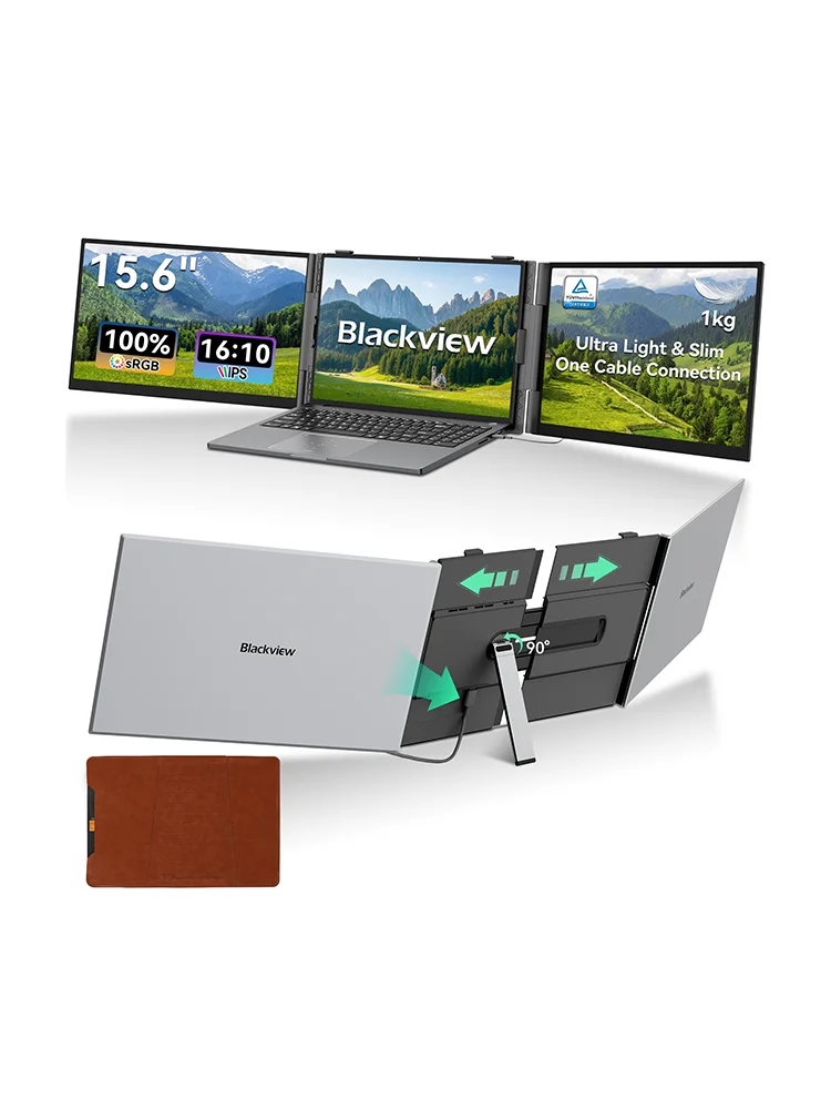 Blackview DCM8 Pro Dreifach‑Laptop‑Bildschirm‑Erweiterung, 15,6" 1080P FHD IPS Tragbarer LCD‑Monitor, 1920×1200 Pixel 16:10‑Format, 300cd/m² Helligkeit, 60Hz, für 13‑17" Laptops, Kompatibel mit