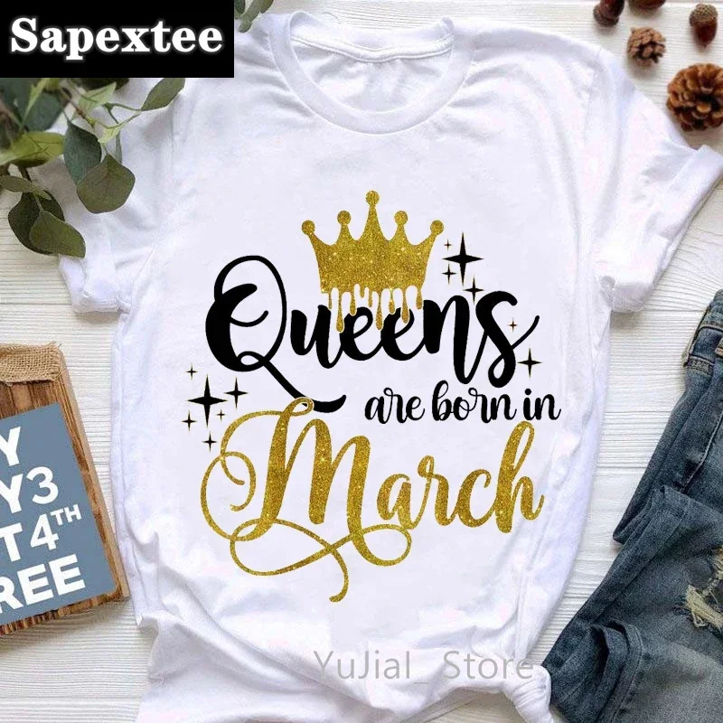 الذهبي تاج الملكة ولدت في يناير إلى ديسمبر الجرافيك طباعة تي شيرت الملابس النسائية التي شيرت فام هدية عيد ميلاد بلايز #4