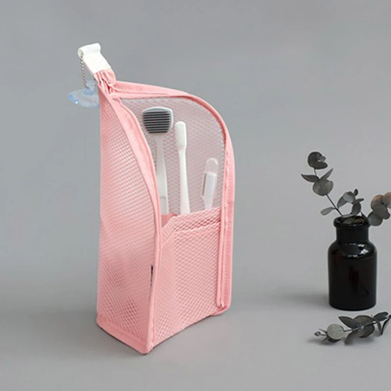

Travel Mesh Makeup Brush Bag Portable Women Cosmetic Brush Holder Organizer Waterproof Stand-Up Makeup Pouch Zipper Toiletry Bag