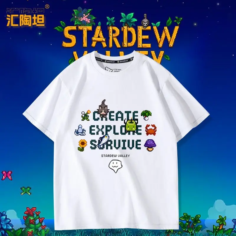 Kawaii طباعة لعبة Stardew فالي سلسلة تي شيرت القطن الصيف بلايز للرجال النساء قصيرة الأكمام المحملة الرجال التي شيرت ملابس حريمي