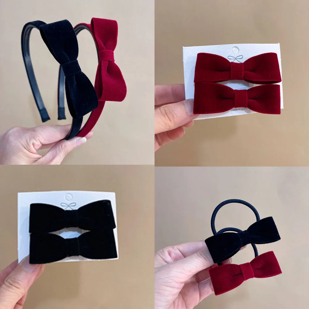 

4pc Fashion Vintage Advanced Solid Velvet Bow Hairband for Women Girls Elegant Korean Hair Hoops Headband Accessories