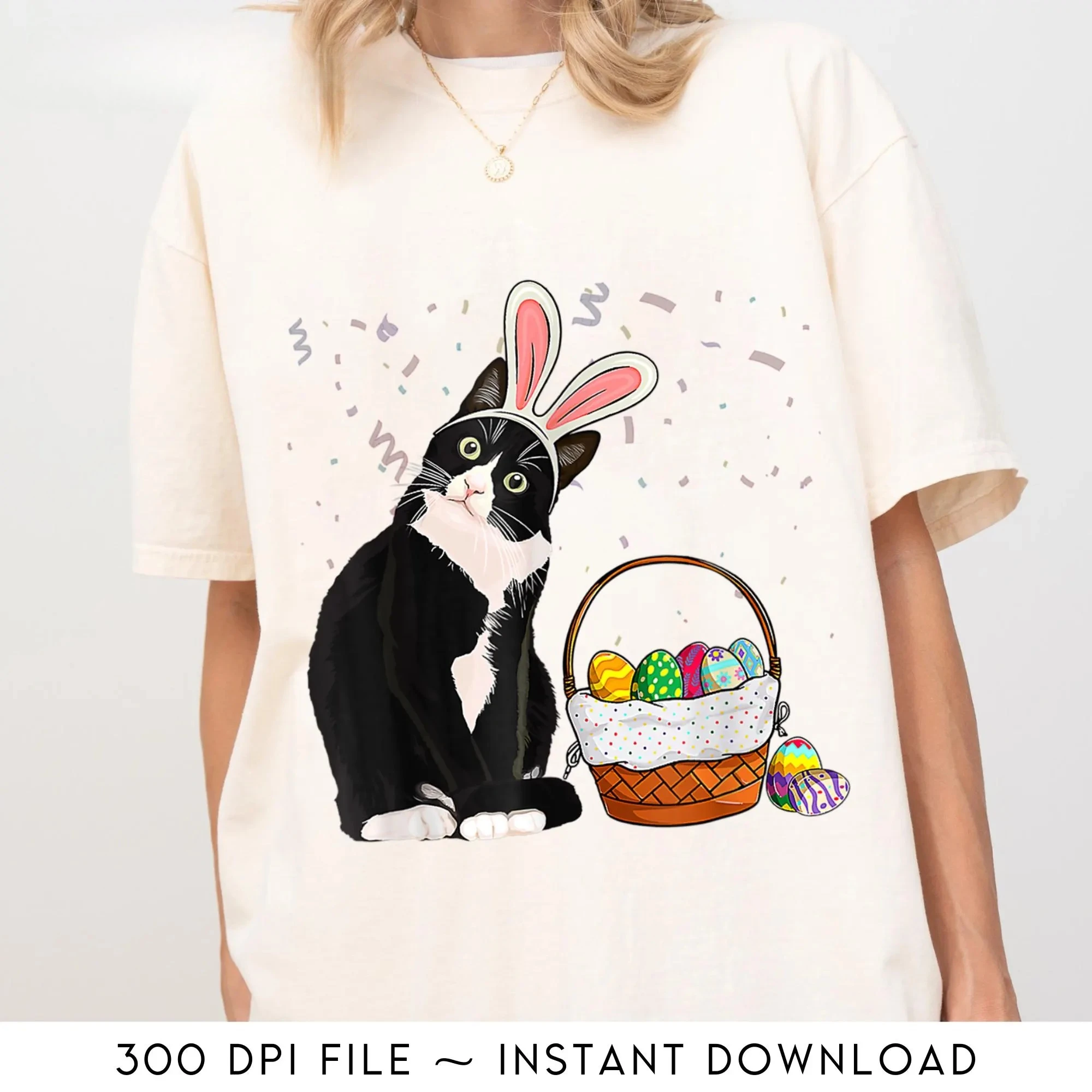 Giorno di Pasqua Gatto Orecchie da coniglio Uova Grafica Uomo Donna Bambini T-shirt divertenti Camicie per donna T-shirt grafiche
