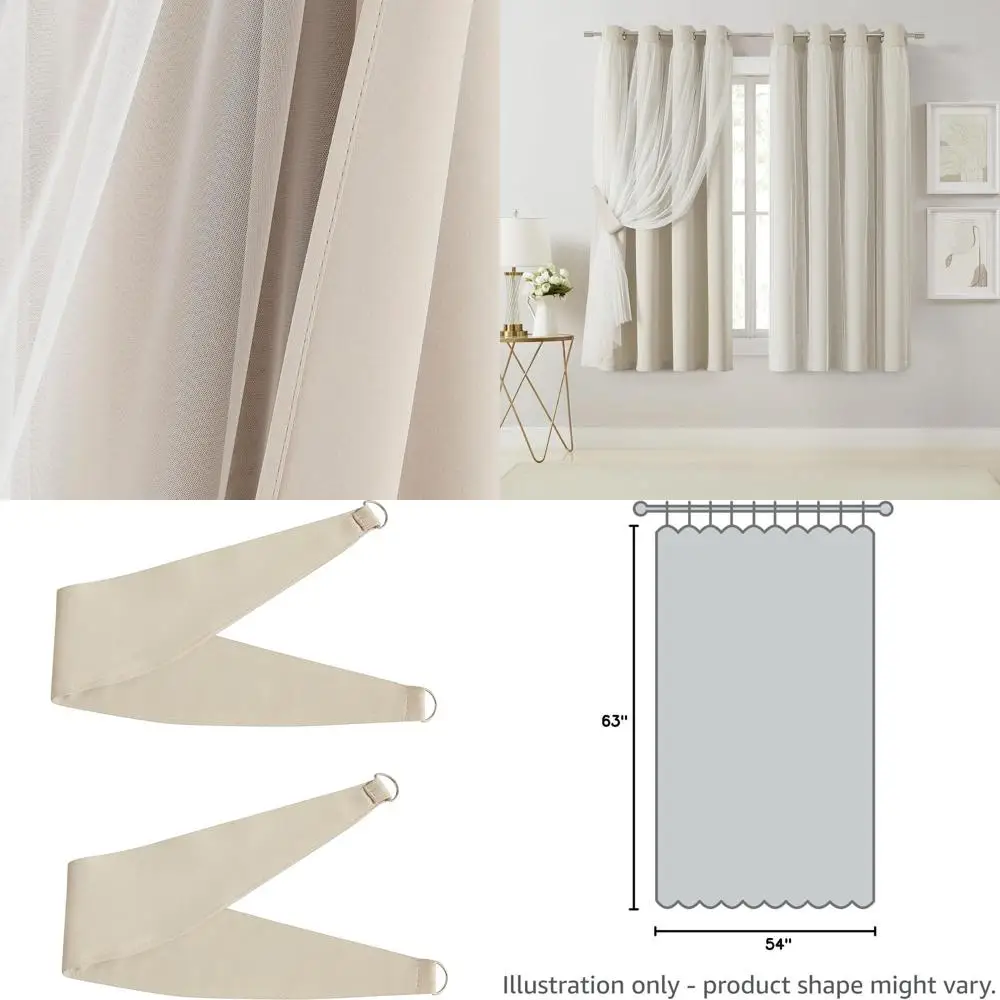 단열 베이지 커튼 63x54 쉬어 오버레이 포함, 믹스 앤 매치, 거실용 그로멧 탑