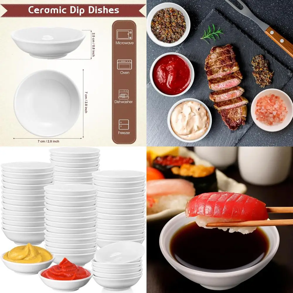

100 Pcs White Ceramic Dipping Bowls, 1.2 oz, Ideal for Asian Cuisine, Sushi, Condiments, and More