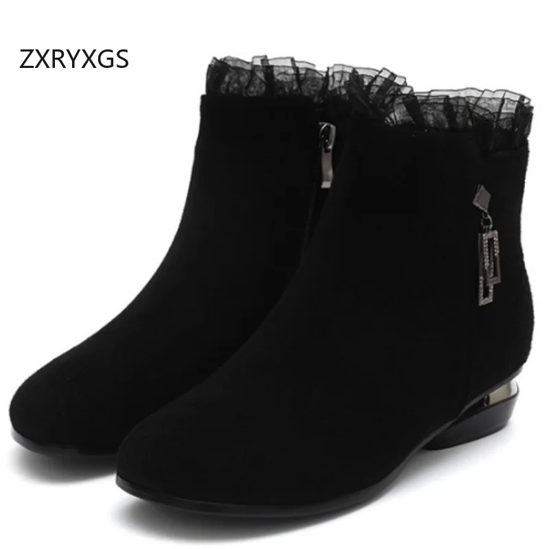

ZXRYXGS Top Cowhide Women Fashion Boots Big Size 2025 Elegant Trendy Matte Cowhide Autumn Winter Boots Office Work Banque Boots