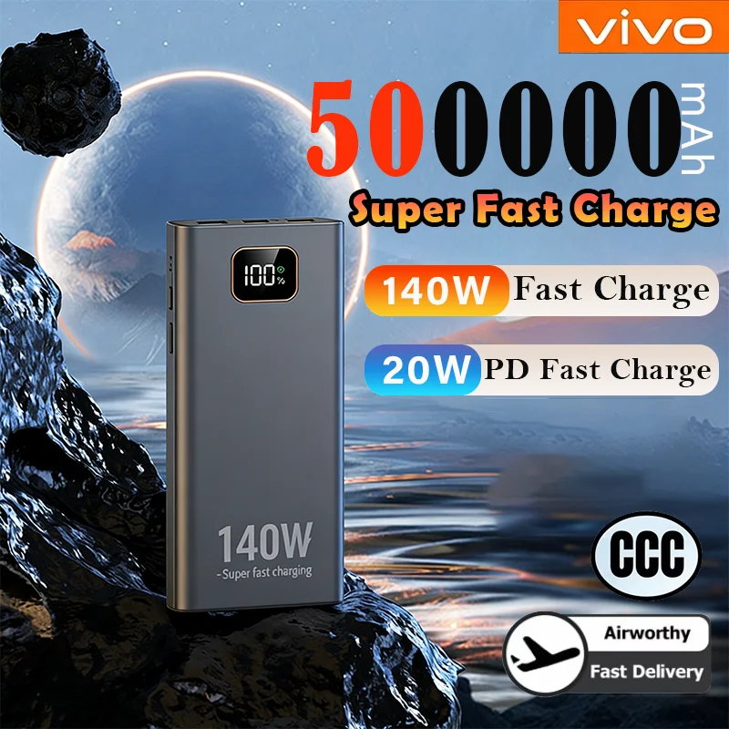VIVO 2026 New 500000mAh Ultra High Capacity Power Bank 140W Super Fast Charge Portable External Battery Pack for iPhone Samsung