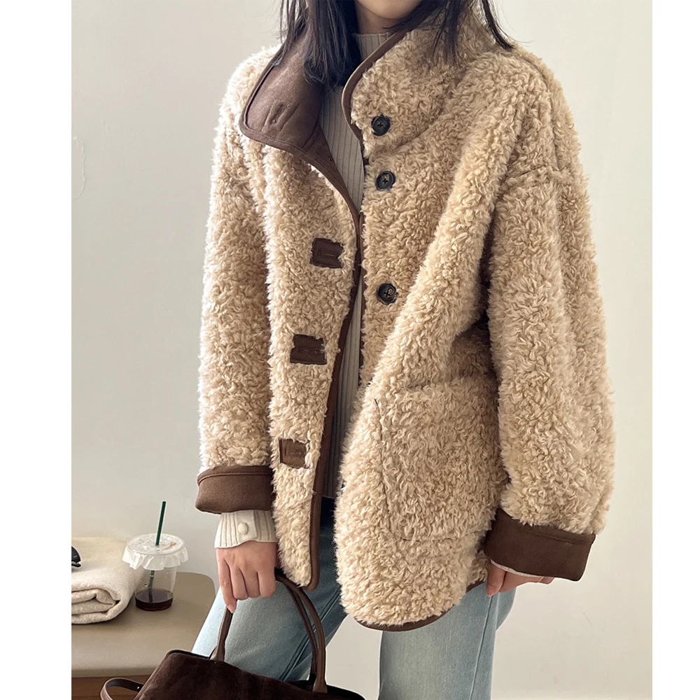 Women Winter Suede Jacket Coat Warm Furry Two Way Wear Coats Turn Down Collar Long Sleeve Tops Women Parka Femme Coat