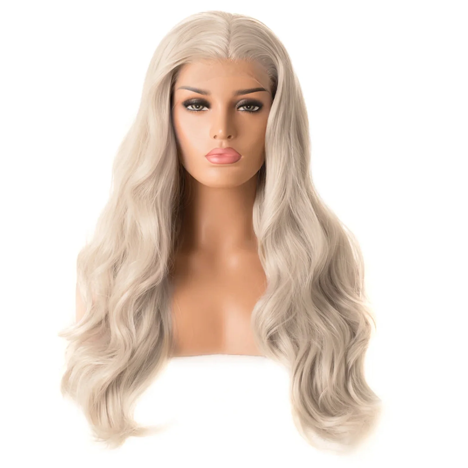 

Светло-русые длинные волнистые синтетические парики с эффектом Body Wave и кружевной передней частью для женщин, с центральным пробором, серебристо-пепельно-серые, 13X4, без клея, для повседневного использования и вечеринок