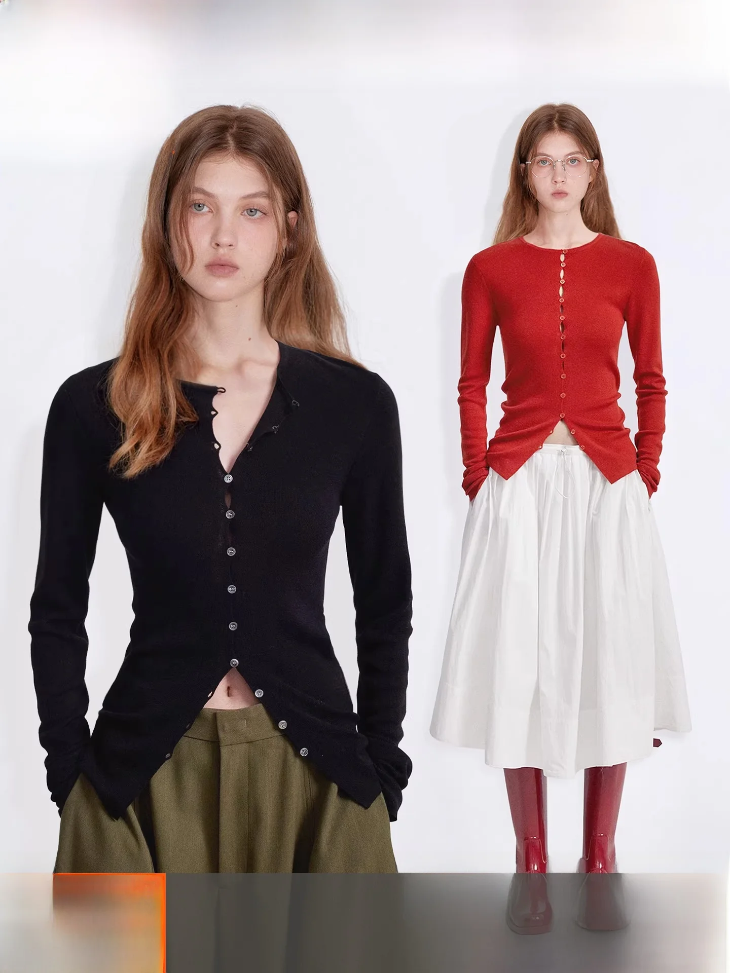 

Fano Spring 2026 Women's Slim Fit Wool Blend Knitted Cardigan Double Color Design Sensation Casual Long Sve V-Ne Button ...