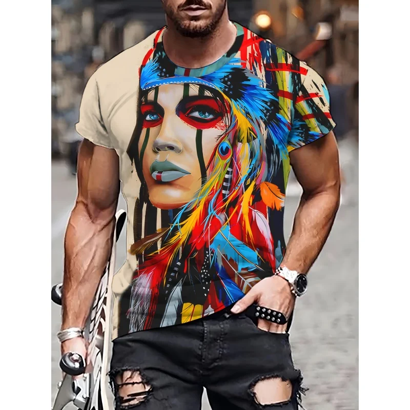 Fashionable Girl Pattern T-Shirt For Men Colorful 3D Printed Tees Casual Unisex Short Sleeve Round Neck Tops Street T Shirts