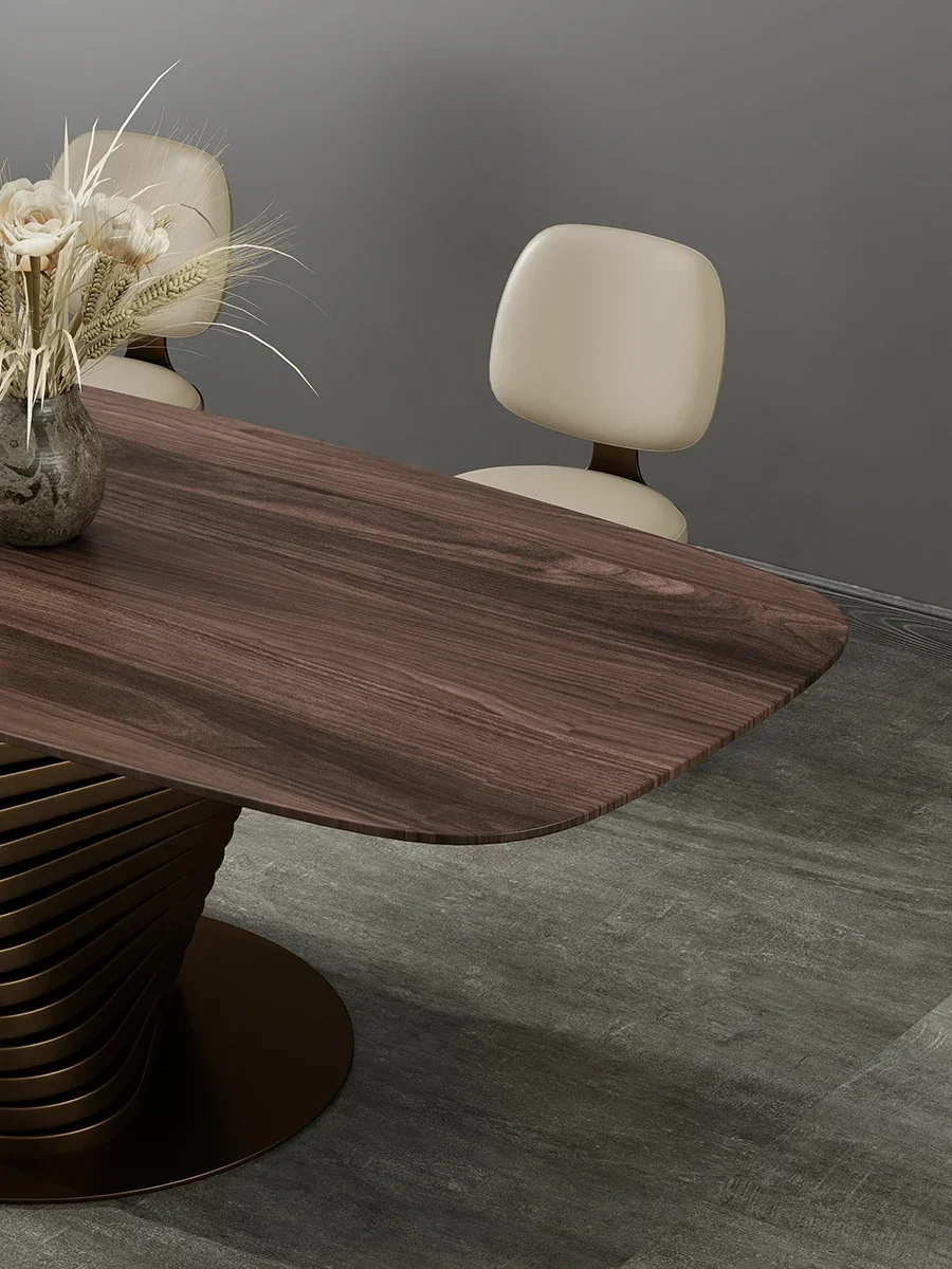 

2003White Wax Solid Wood Dining Table Light Luxury Rectangular Designer Rotating Overlay Black Walnut Dining Table