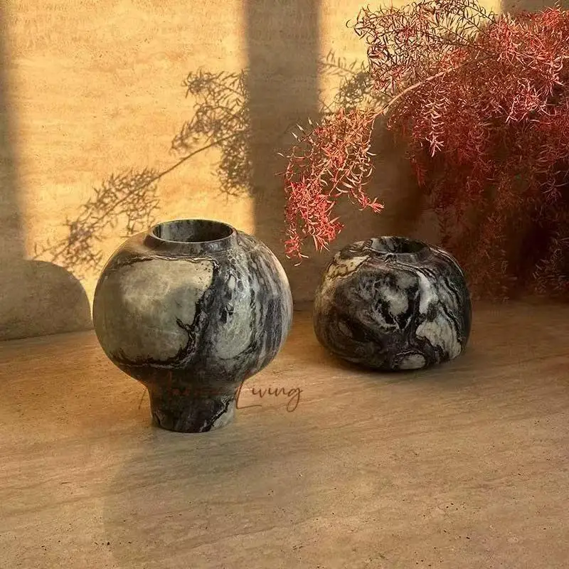 Medieval Amazement Style Natural Marble Vase Designer Model Room Soft Desktop Decoration Display Ornaments