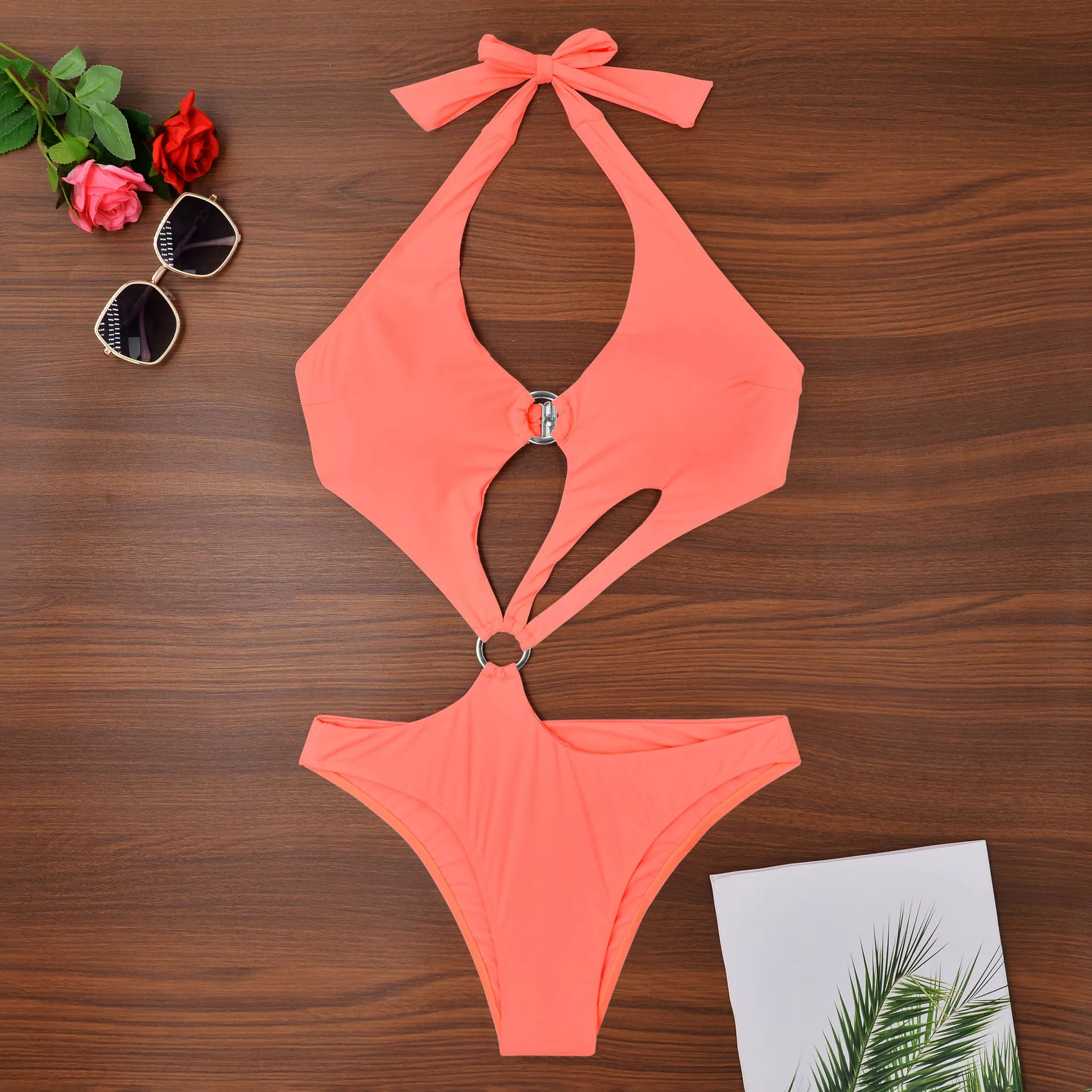 2024 Sexy Red One Piece Swimsuit Women Swimwear Monokini Bodysuit Cutout Swim Suit Padded Bathing Suit Ladies Beach Wear Summer