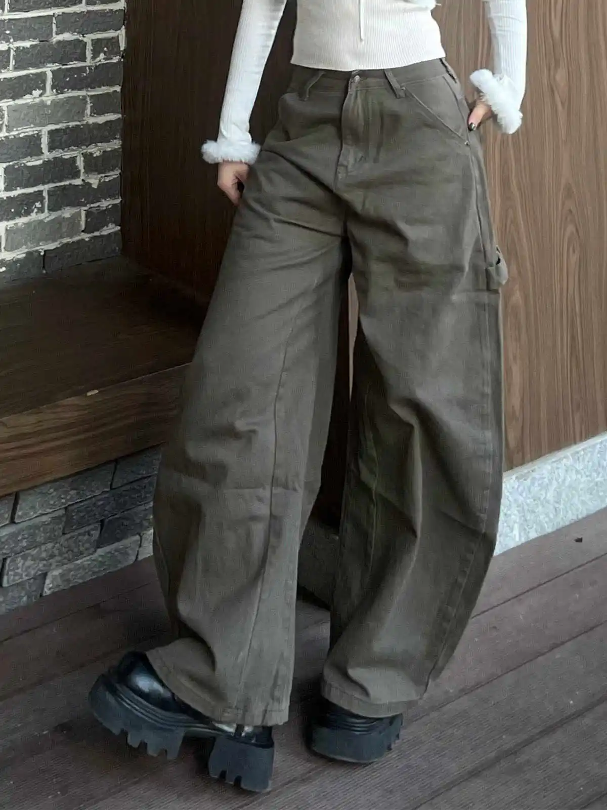 

Spring Y2K Green Cargo Jeans Women Vintage 2000s Streetwear Wide Leg Denim Pants High Street Harajuku Multy Pockets Trousers
