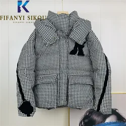 2022 giacca invernale donna pied de poule Print Fashion piumini con cappuccio parka corto allentato cappotto imbottito in cotone caldo spesso femminile