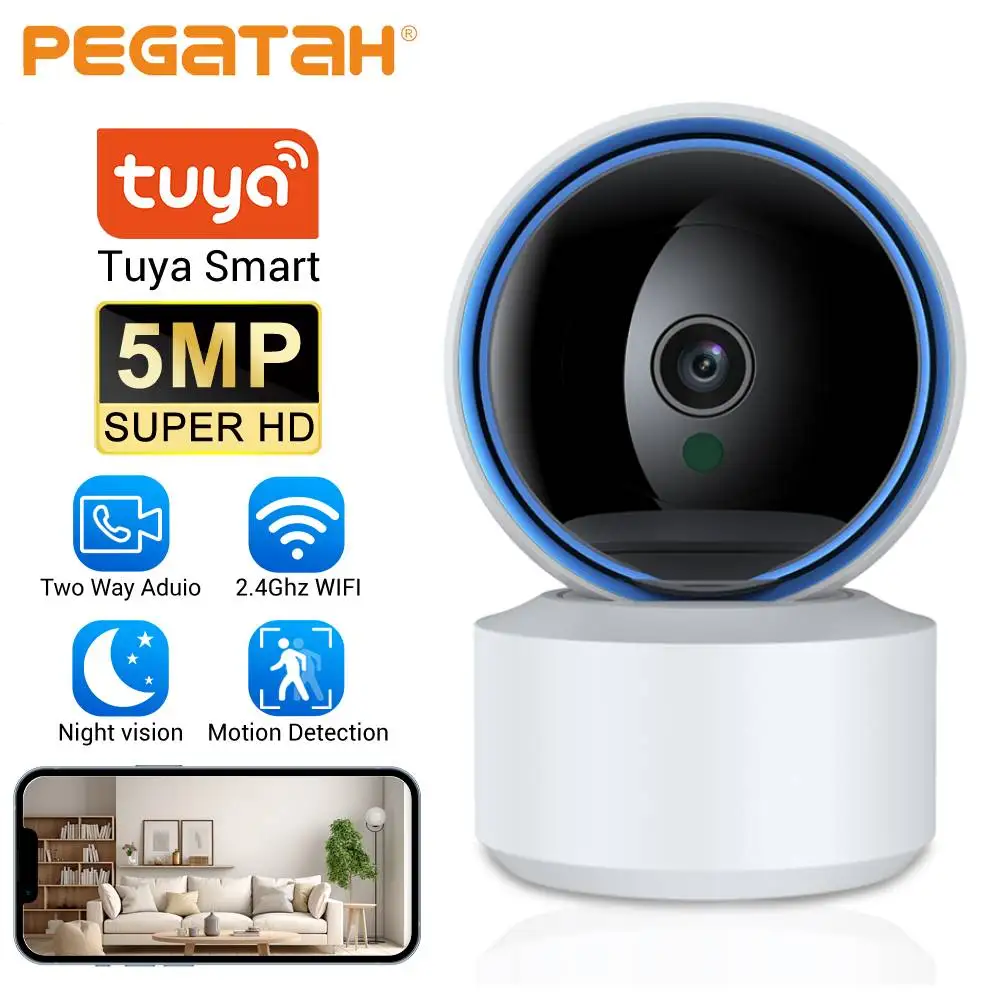 

Tuya 5MP Wi-Fi IP-камера Радионяня 360 ° PTZ Обнаружение движения Двустороннее аудио ночного видения поддерживает частный протокол TCP/IP/ONVIF