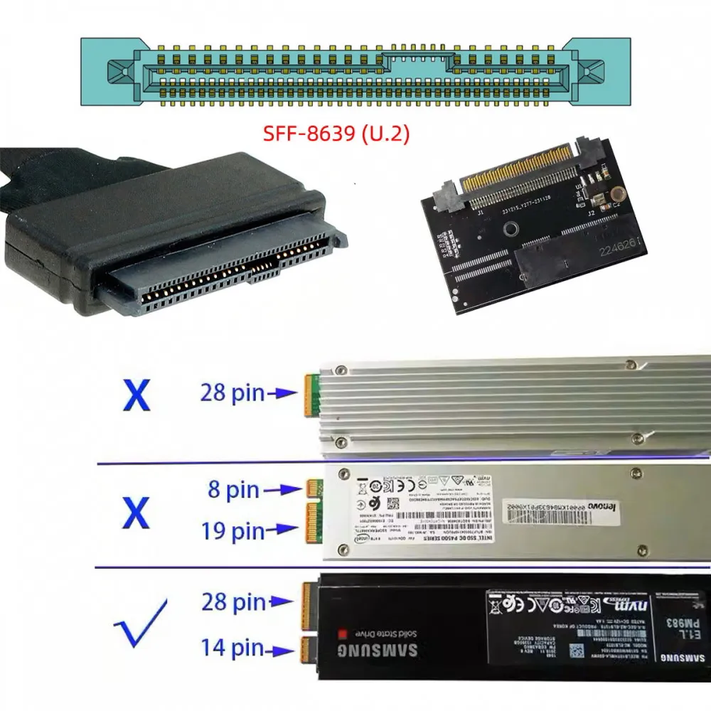 U.2 SFF-8639 Host Adapter to NVMe Ruler 1U GEN-Z EDSFF 2C 8X Short SSD PM983 E1.L Carrier Adapter