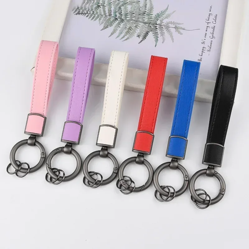 Custom Logo Leather Car Key Chain Wrist Rope Keychain Cute Student Backpack Pendant Wholesale Keyring Gift for Men and Women