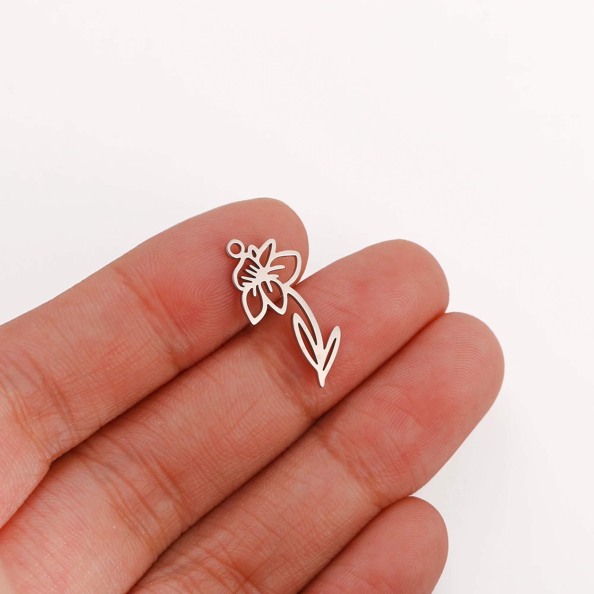 5PCS Edelstahl 12 Geburt Blume Charms Rose Anhänger Für Die Herstellung Von Halskette Armband Ohrringe DIY Schmuck Zubehör Großhandel – Detail 17