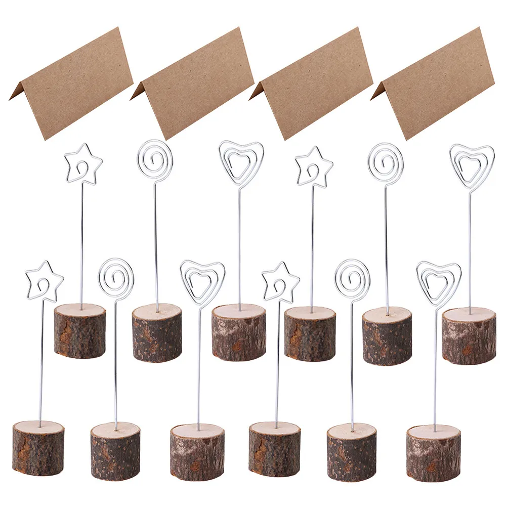 60Pcs Original Wood Note Clip Stand Round Base Desktop Photo Holder Table Number Menu Card Clips Wedding Party Memo Display