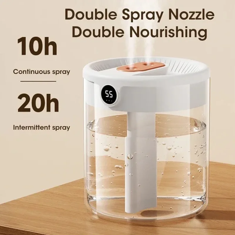New 2L Double Spray Humidifier Atomizer Usb Large Capacity Home Mute Bedroom Office Night Light Digital Display   JJ3295