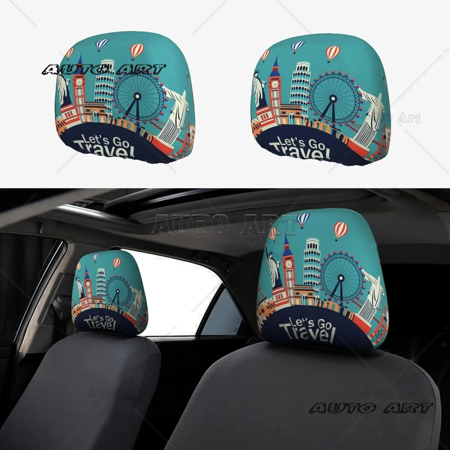 

Let's go Travel 2 Pcs Car Headrest Covers Soft Car Seat Head Rest Cover Protector Universal Headrest Anti-Dirty Covers