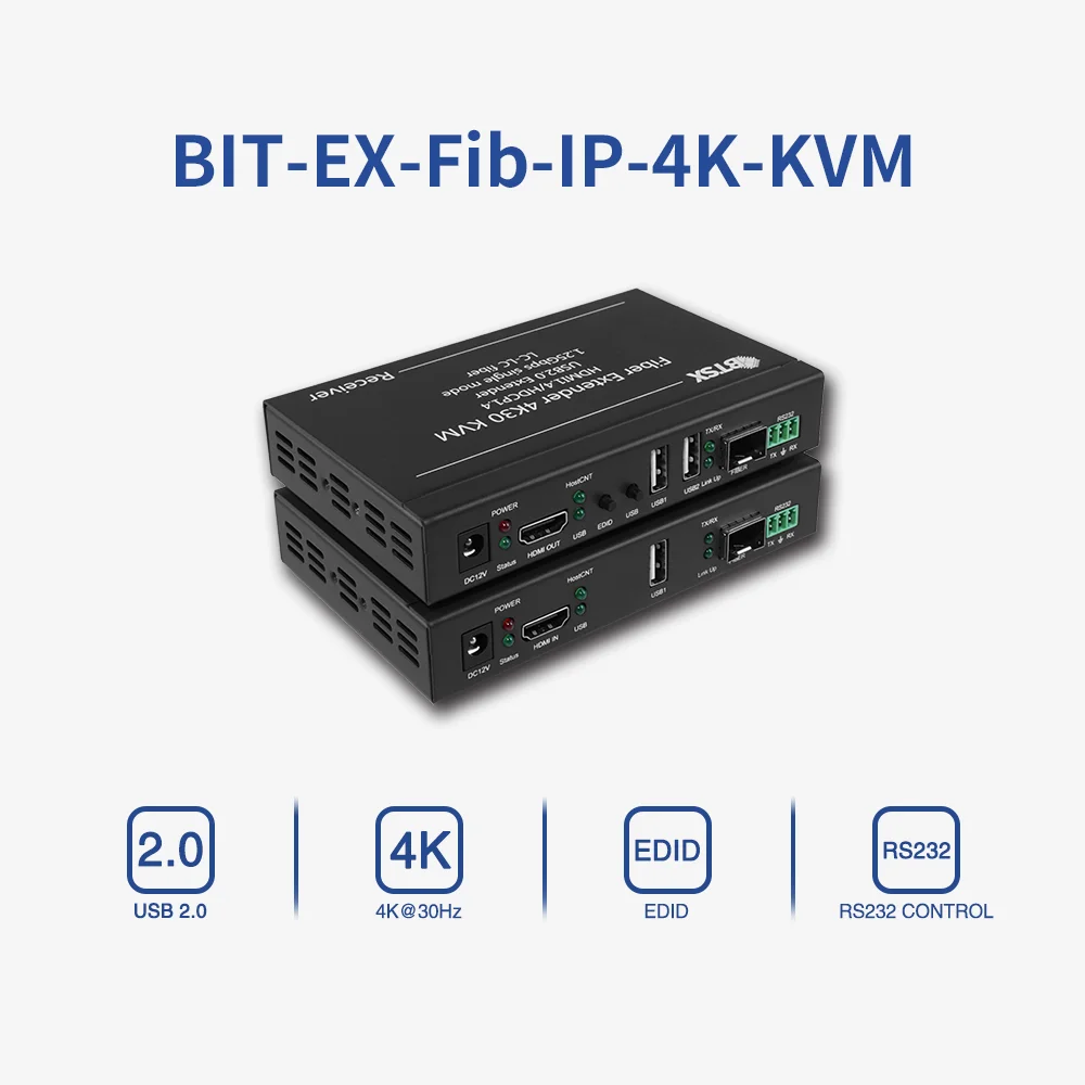 Bitvisus 4K IP for 1.4 USB 2.0 Remote Wake up Metal for Splitters Fiber Video Extender 30KM Zero Delay Uncompressed