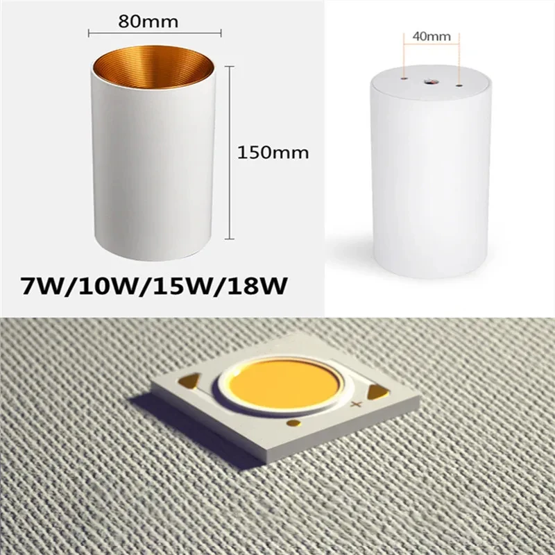 Surface Mounted Cylindrical LED COB Downlight Gold Reflector 7W 10W 15W 18W LED Ceiling Bulbs Lamp Spot Light LED Downlight