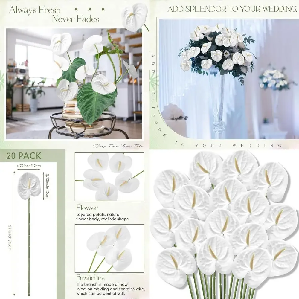 

20 шт. искусственные цветы антуриума 23,6 дюйма искусственные цветы антуриума для DIY вазы букеты центральные композиции свадебная невеста
