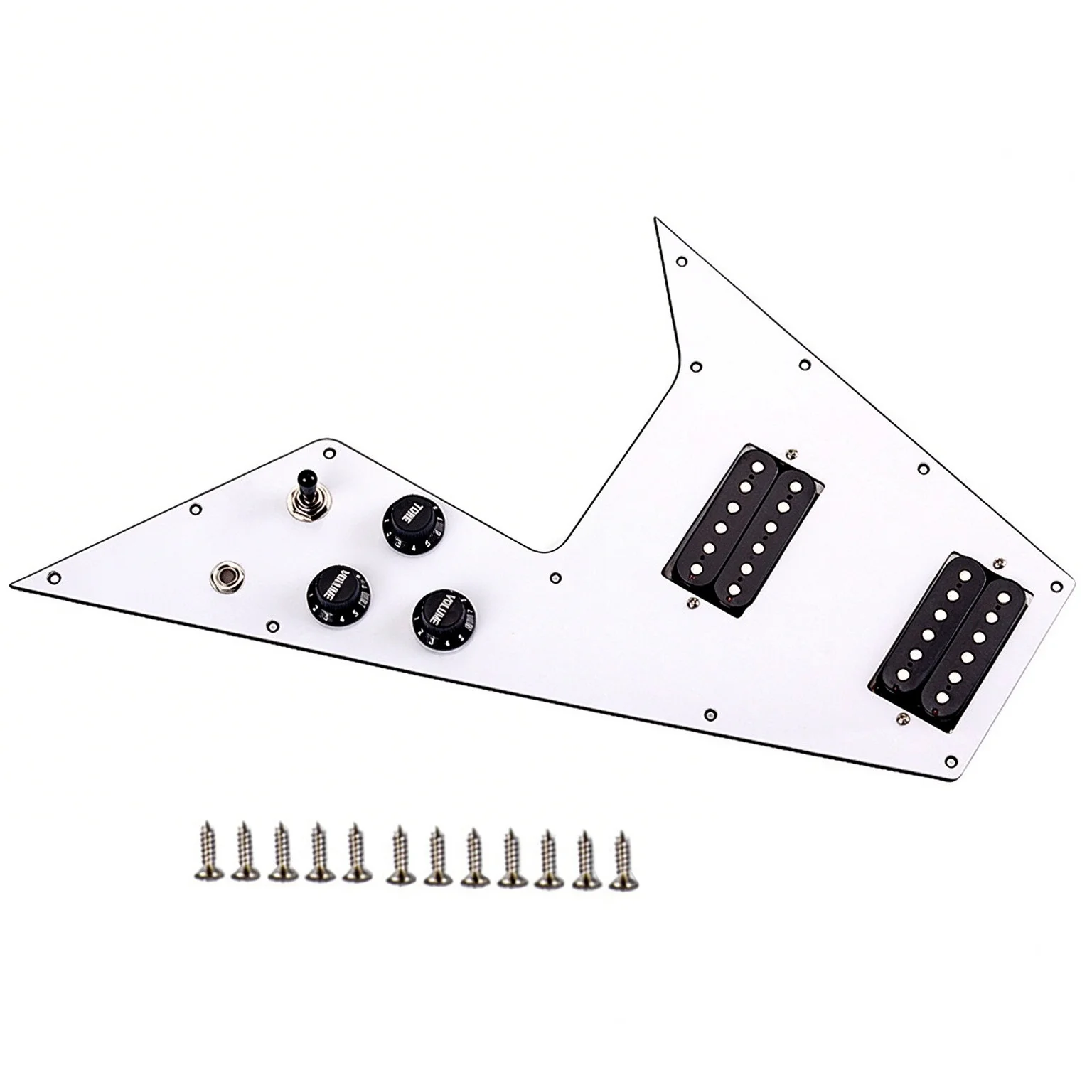White 3 Ply Loaded Prewired Pickguard for Flying V Guitar, Airplane Shaped Protective Panel, Guitar Accessories