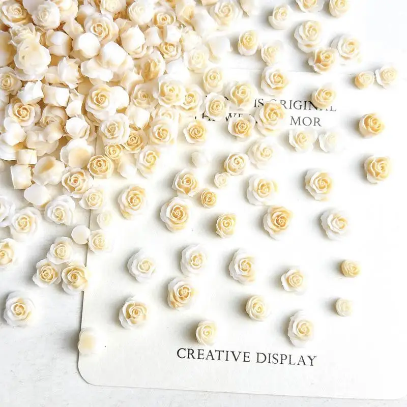 3D Beige Flower Series Nail Art Decorations Luminous Resin Rose Buds Nail Charms for Making DIY Press on Nails Accessories
