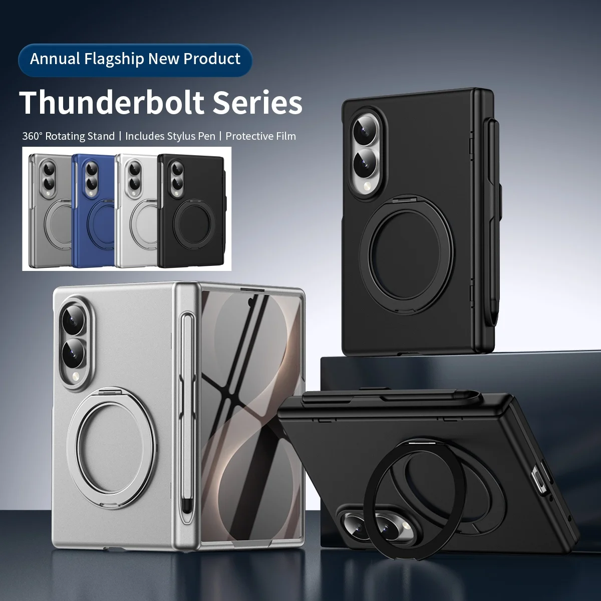 Magnetic Matte Hinge Protection 360 Stand Case for Samsung Galaxy Z Fold 8 Ultra / 8 7 6 5 4 3 with Glass Film With Stylus Pen