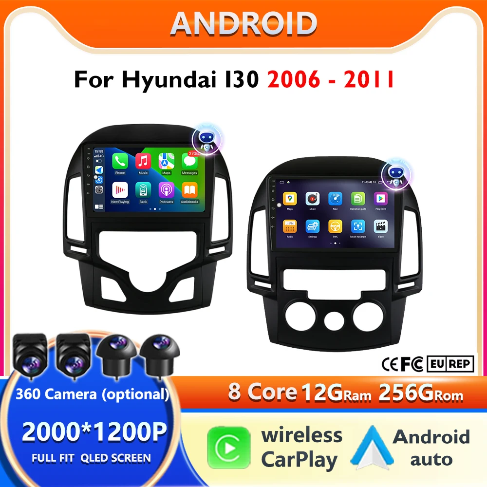 

QLED 2din Android 15 Carplay 9-inch 2K HD screen Radio for Hyundai I30 2006 -2011 WiFi 4G Multimedia Stereo DSP 4G Android AUTO