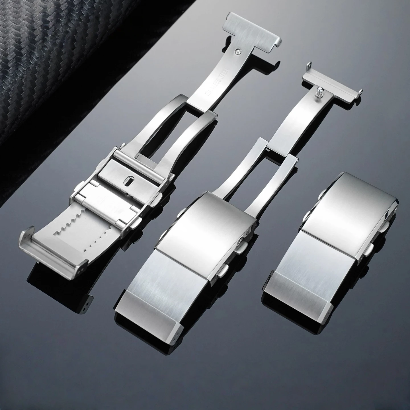 Bulk Order 20mm Butterfly  buckle Premium 316L Stainless Steel Folding Clasp with Double Push-Button Adjustment for Watch Band