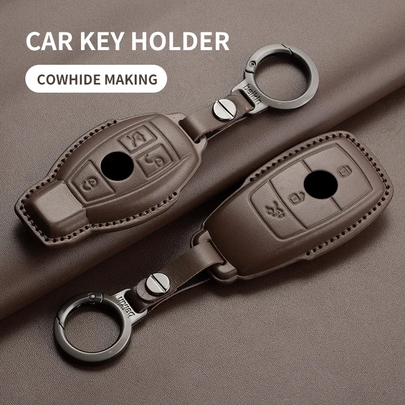 

Leather Car Remote Key Case Cover Shell For Mercedes Benz A B C E Class GLS GLA GLK GLC CLS CLA AMG W176 W204 W205 W212 W463