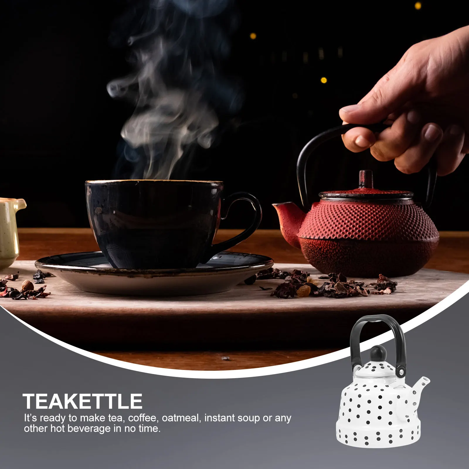 

Heating Water Kettle Wave Point Enamel Teapot Vintage Kitchen Household Tea Pot Coffee Oatmeal Soup Teakettle Water Pot