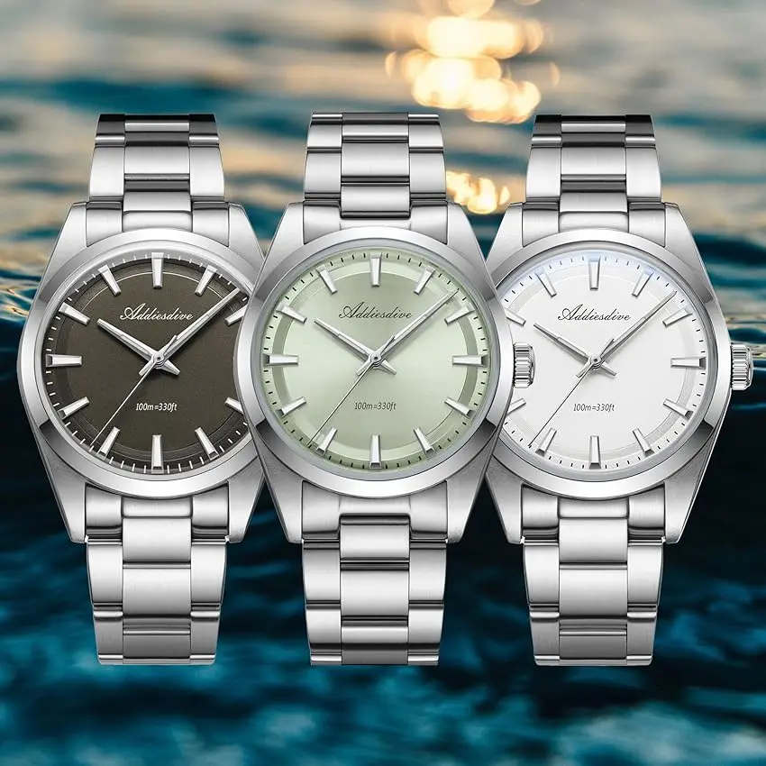 ADDIESDIVE Men's Luxury Watch AD2066 10Bar Waterproof BGW9 Super Luminous Stainless Steel reloj hombre VH31 Quartz Dress Watches
