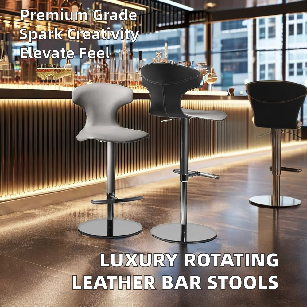PFC24338 Luxury Modern High Foot Rotating Leather Stools Stainless Steel Lift Bar Chair for KTV Home Kitchen Dining Application