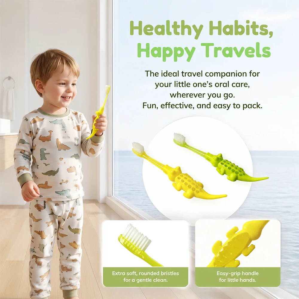 4pcs Cartoon Kids Toothbrush Cute Crocodile Shaped Child Tooth Brush Soft Bristles Children Tooth Cleaning Tool For Aged 3-6 Boy