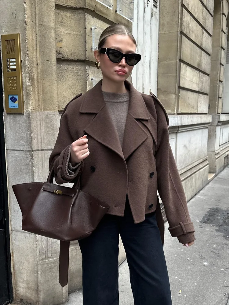 Vintage Lapel Solid Zipper Short Jacket Women Fashion Suede Cropped Casual Long Sleeve Coat  Woman New Commuter Outerwears
