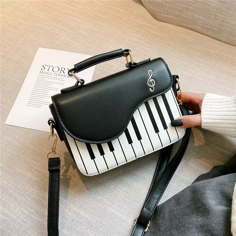 Women's Fashionable Piano Crossbody Bag, Cartoon Theme, Anti-Fouling, Plaid Pattern, Lining, Edge Paint Details, Postman Style
